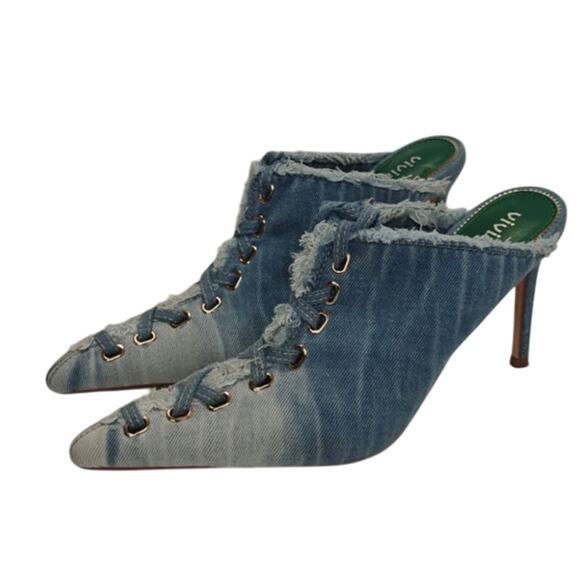 Denim Pointed toe tie back pumps sz 9 - Picture 1 of 8